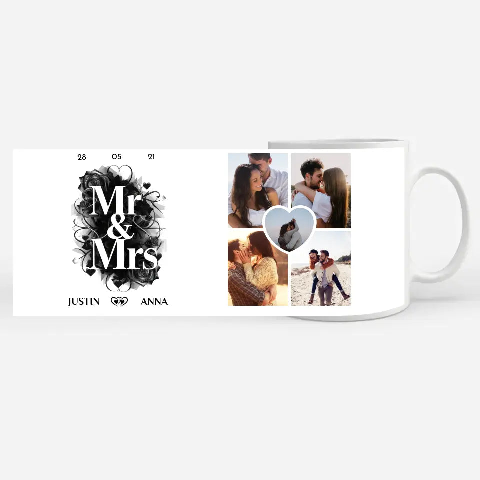 Personalisierte Tasse Mr and Mrs mit 5 Fotos