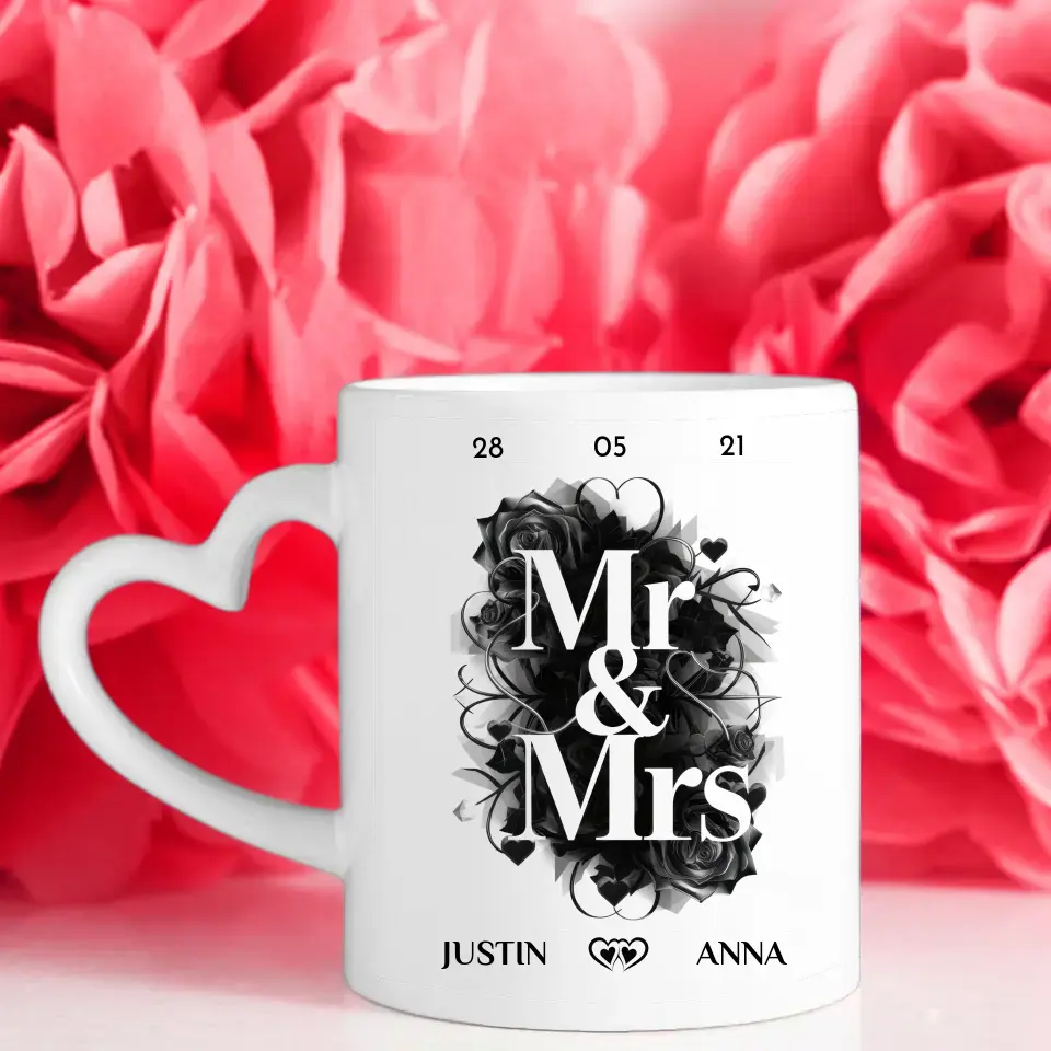 Personalisierte Tasse Mr and Mrs mit 5 Fotos