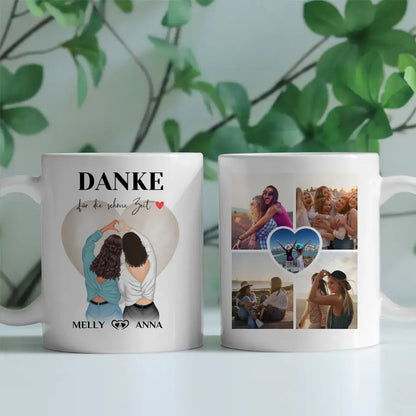 Personalisierte Tasse für Beste Freundin Danke für die Zeit mit 5 Fotos