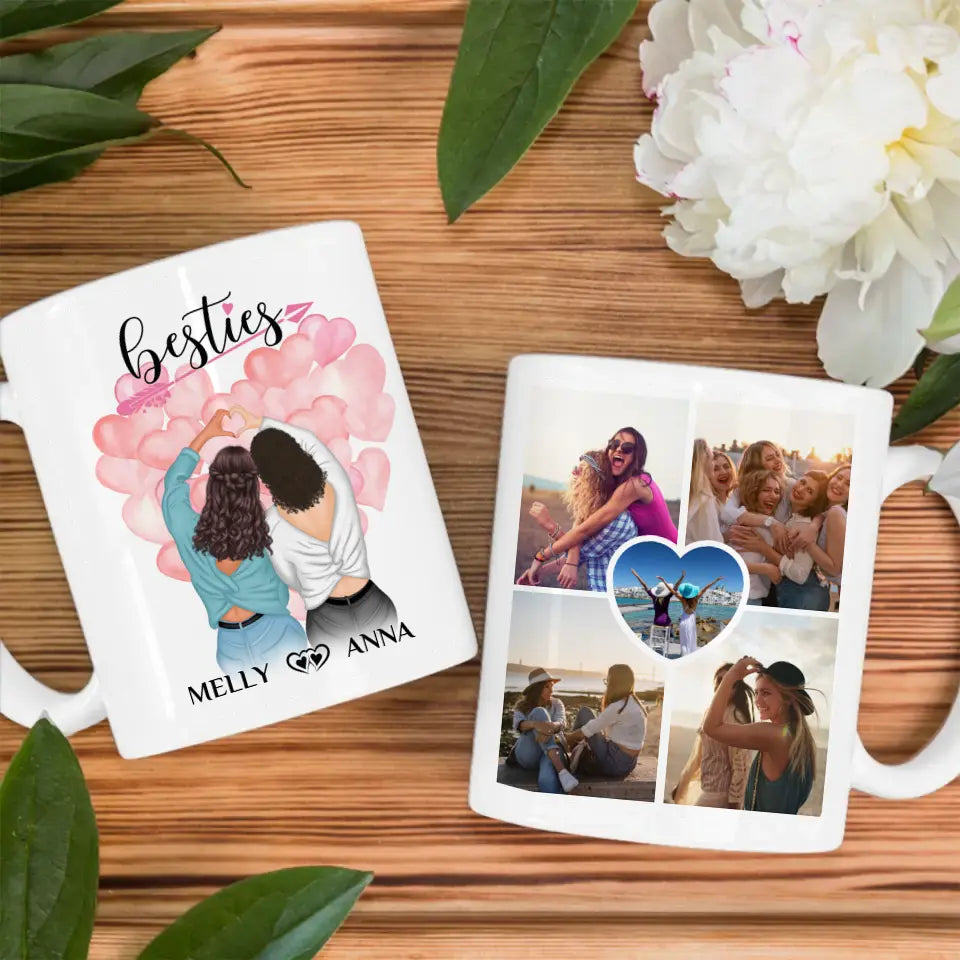 Personalisierte Tasse Besties für Beste Freundin mit 5 Fotos