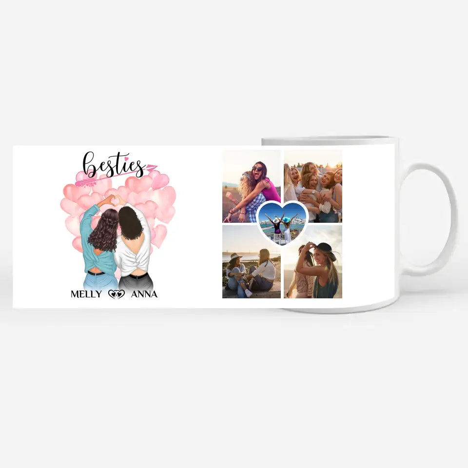 Personalisierte Tasse Besties für Beste Freundin mit 5 Fotos