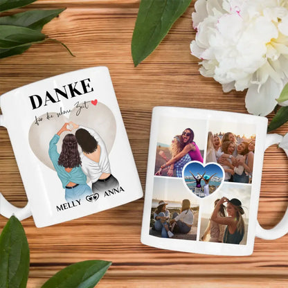 Personalisierte Tasse für Beste Freundin Danke für die Zeit mit 5 Fotos