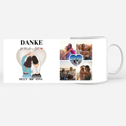 Personalisierte Tasse für Beste Freundin Danke für die Zeit mit 5 Fotos