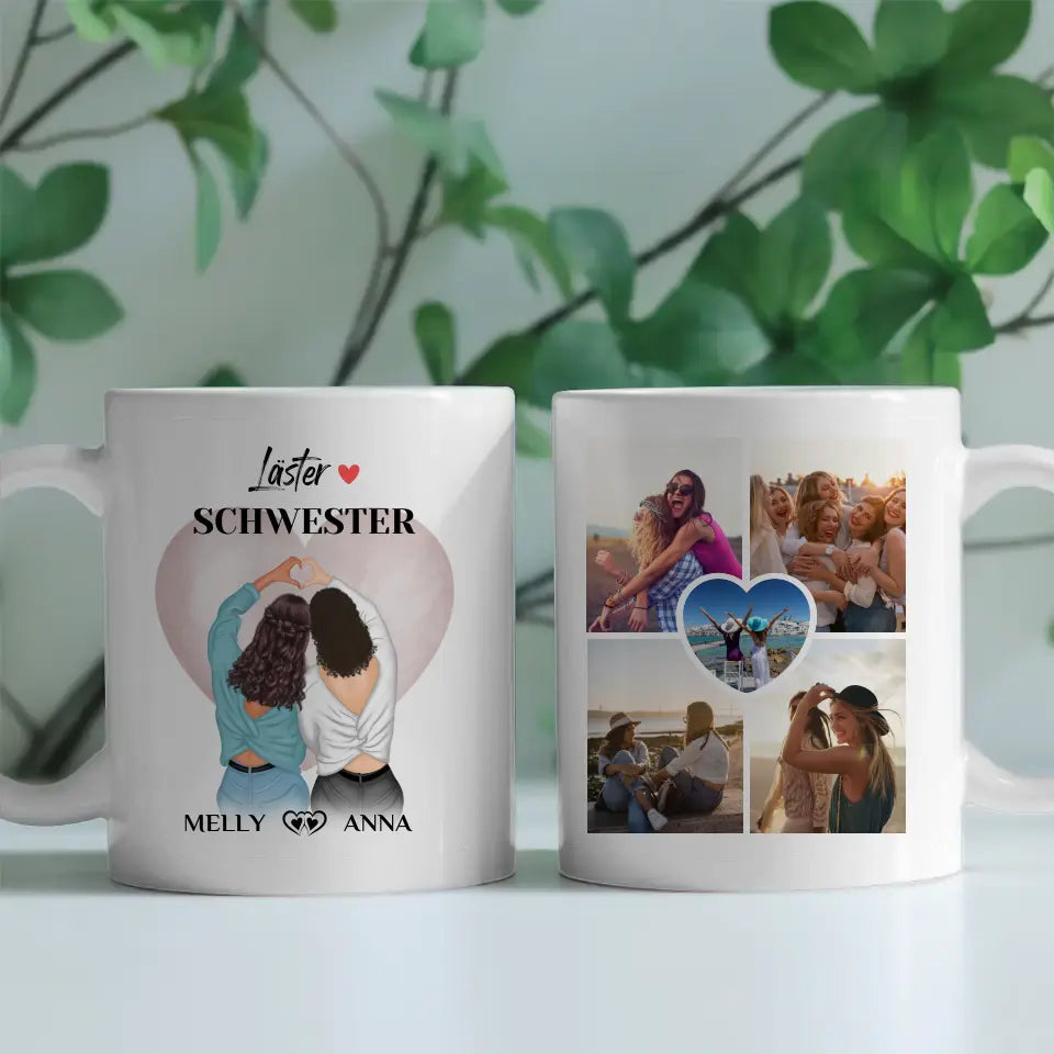 Personalisierte Tasse Beste Freundin Läster Schwester mit 5 Fotos