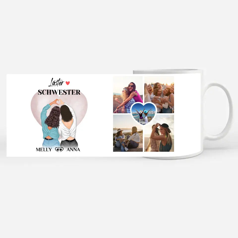 Personalisierte Tasse Beste Freundin Läster Schwester mit 5 Fotos