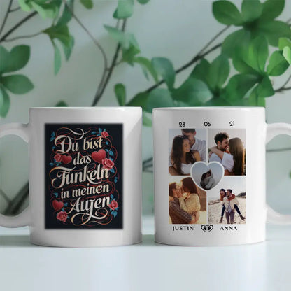 Tasse personalisiert für Paare Du Bist Das Funkeln Rosen mit 5 Fotos