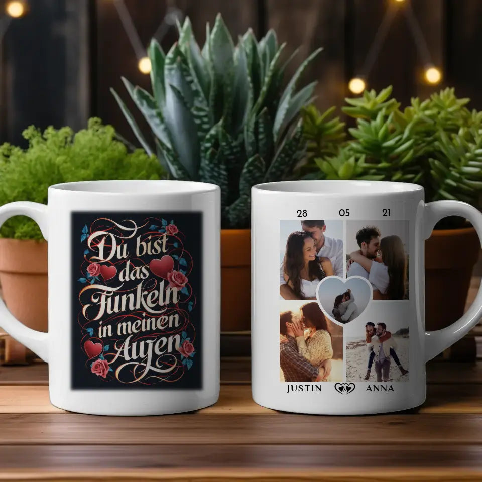 Tasse personalisiert für Paare Du Bist Das Funkeln Rosen mit 5 Fotos