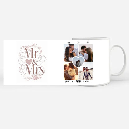 Personalisierte Pärchen Tasse Mr & Mrs Pinke Rosen mit 5 Fotos