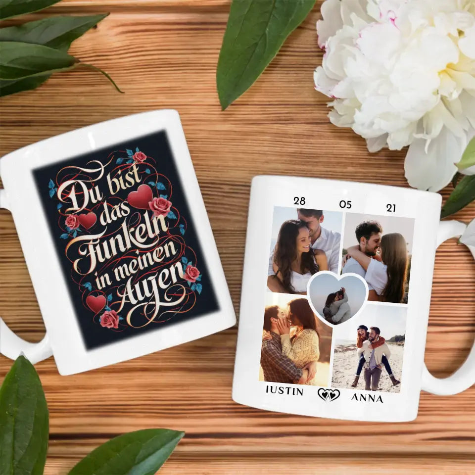 Tasse personalisiert für Paare Du Bist Das Funkeln Rosen mit 5 Fotos