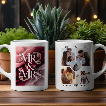 Foto Tasse für Paare Mr & Mrs Rosen Ringe Süßes Pärchen Geschenk