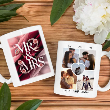 Foto Tasse für Paare Mr & Mrs Rosen Ringe Süßes Pärchen Geschenk