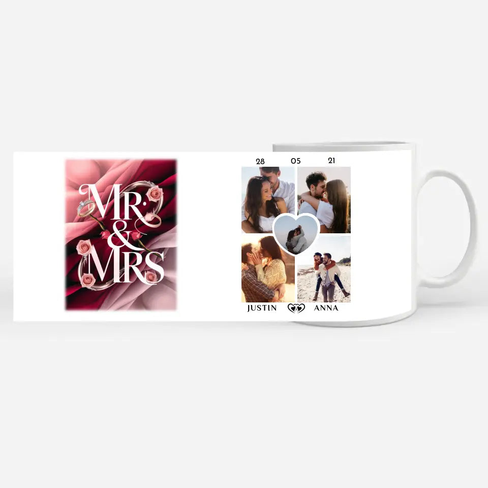 Foto Tasse für Paare Mr & Mrs Rosen Ringe Süßes Pärchen Geschenk