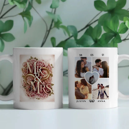 Pärchen Tasse Personalisiert Mr & Mrs Rosen Ringe