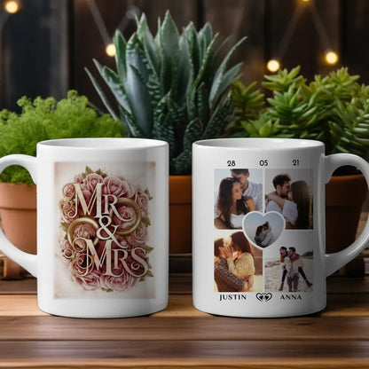 Pärchen Tasse Personalisiert Mr & Mrs Rosen Ringe