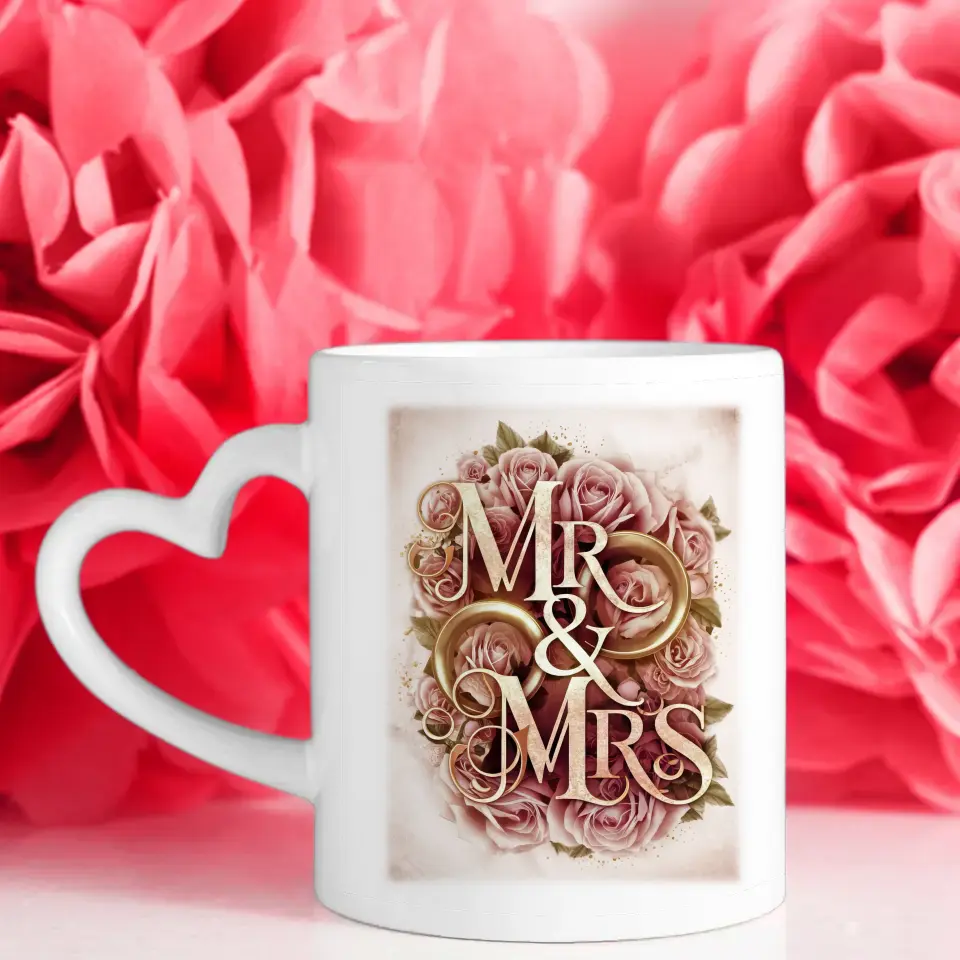 Pärchen Tasse Personalisiert Mr & Mrs Rosen Ringe