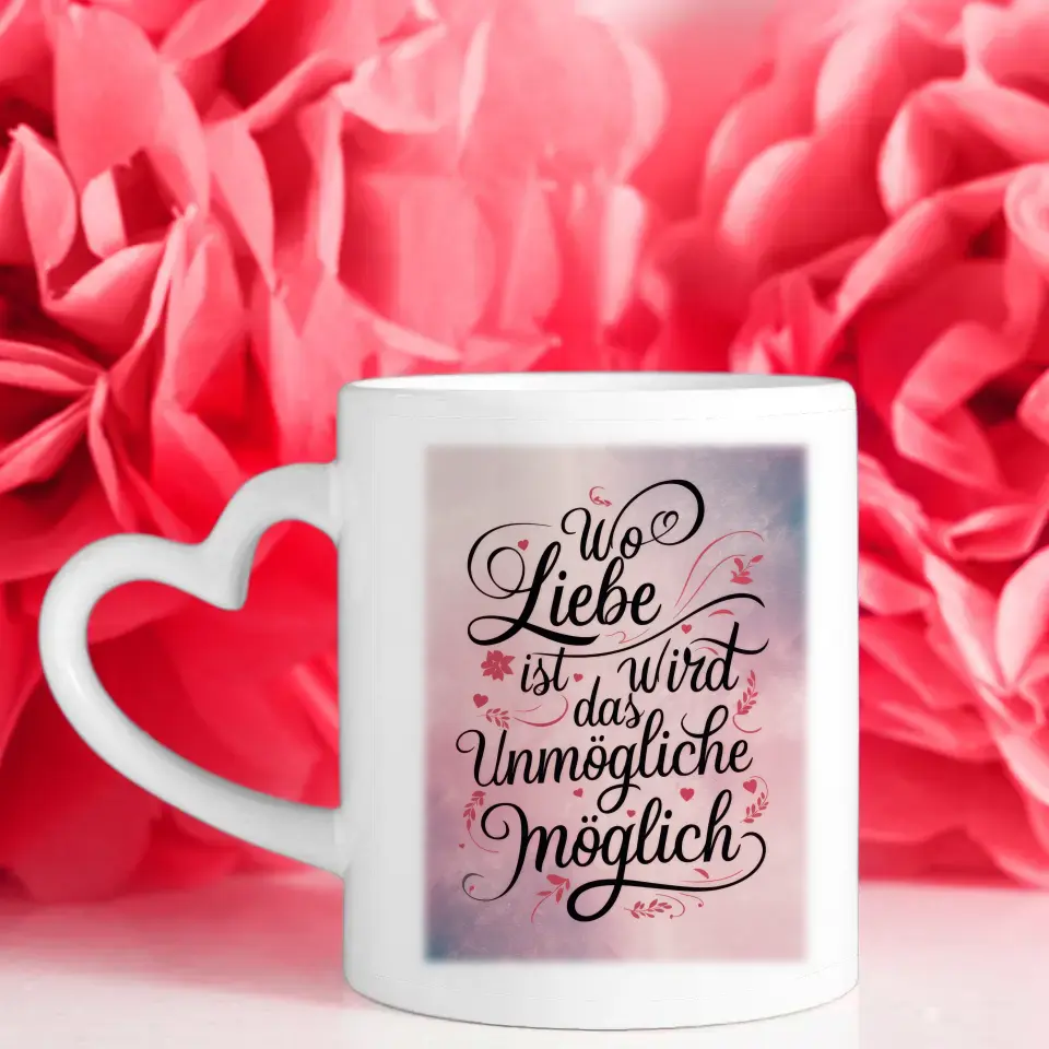 Tasse personalisiert für Paare Wo Liebe Ist Magisch mit 5 Fotos