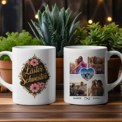 Personalisierte Tasse für Beste Freundin Lästerschwester mit 5 Fotos