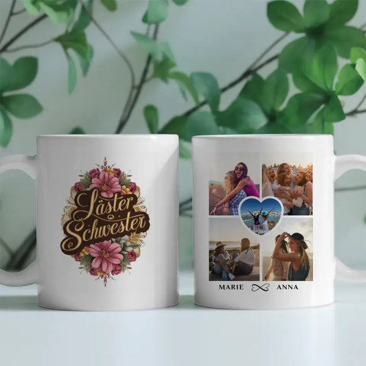 Personalisierte Tasse Lästerschwester für Beste Freundin mit 5 Fotos