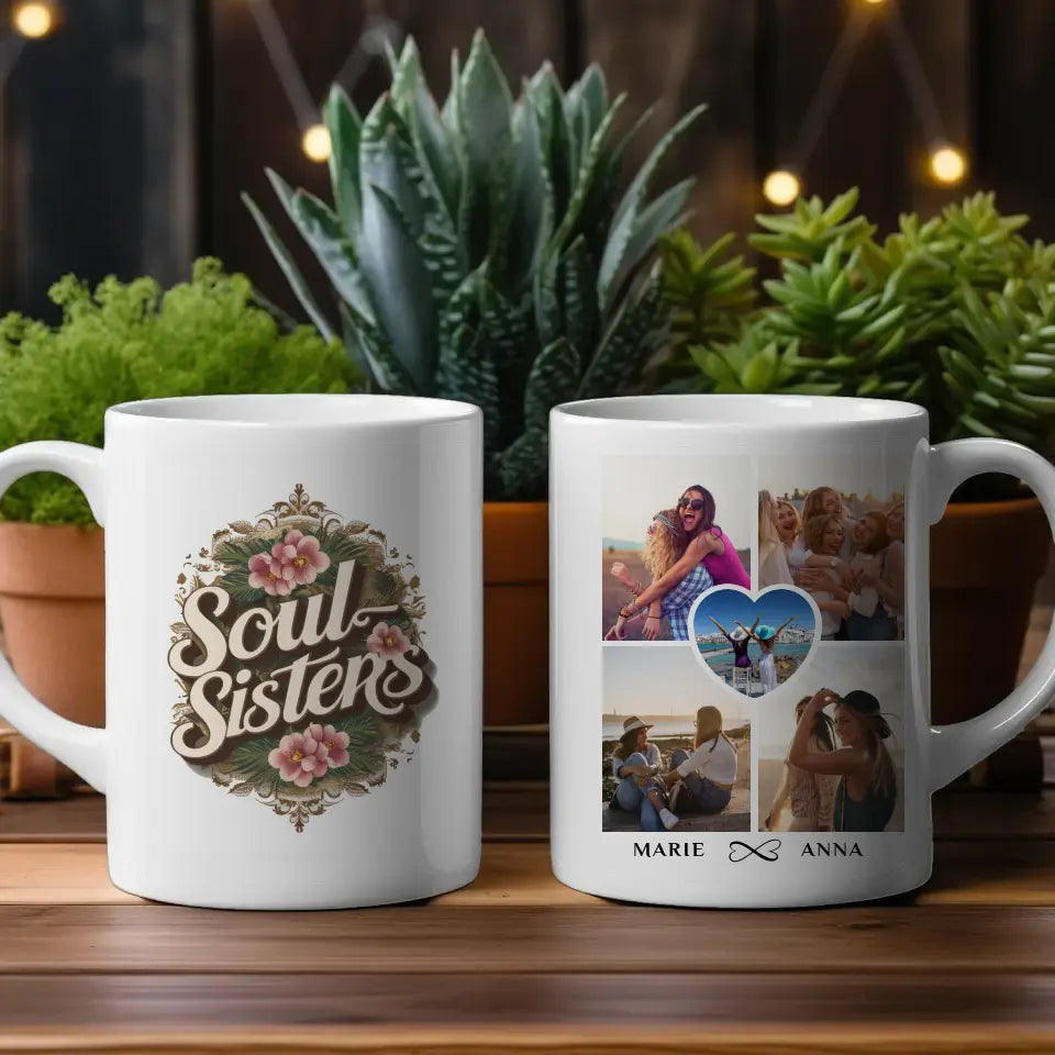 Tassen Geschenk für beste Freundin Soul Sisters personalisiert mit 5 Fotos