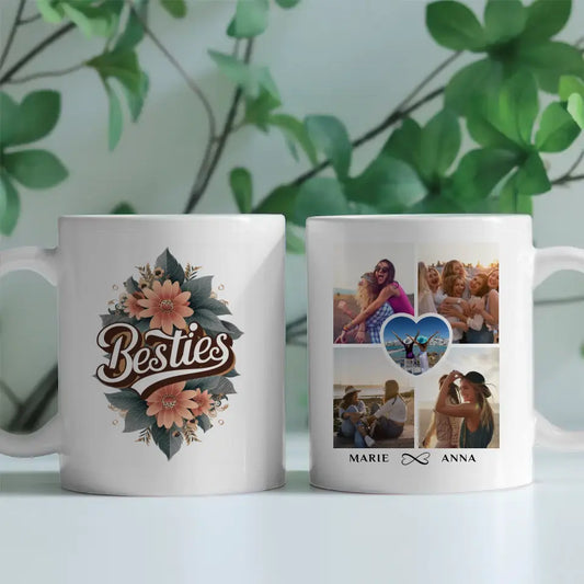 Personalisierte Tasse Besties für Beste Freundin mit 5 Fotos