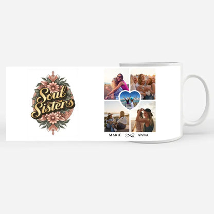 Tasse Beste Freundin Soul Sisters personalisiert mit 5 Fotos