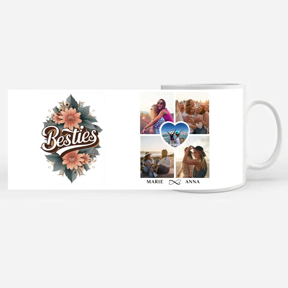 Personalisierte Tasse Besties für Beste Freundin mit 5 Fotos