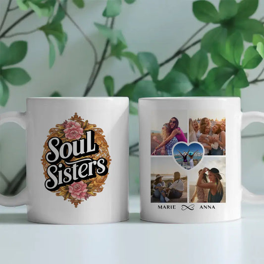 Personalisierte Tasse für Beste Freundin Soul Sisters mit 5 Fotos