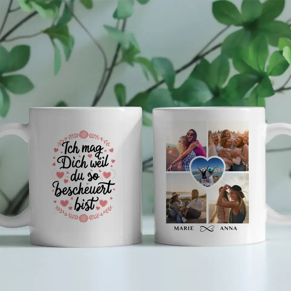 Personalisierte Tasse Ich mag dich für Beste Freundin mit 5 Fotos