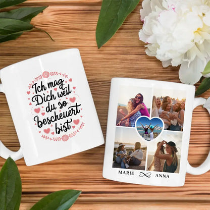 Personalisierte Tasse Ich mag dich für Beste Freundin mit 5 Fotos