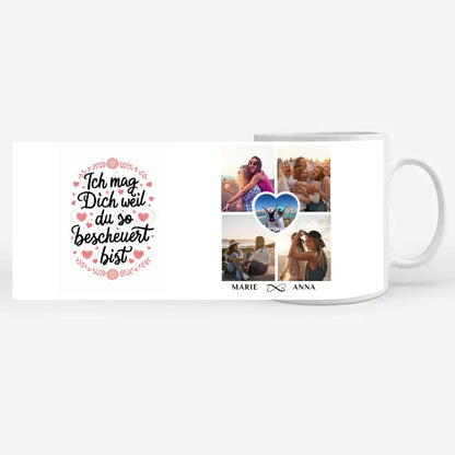 Personalisierte Tasse Ich mag dich für Beste Freundin mit 5 Fotos