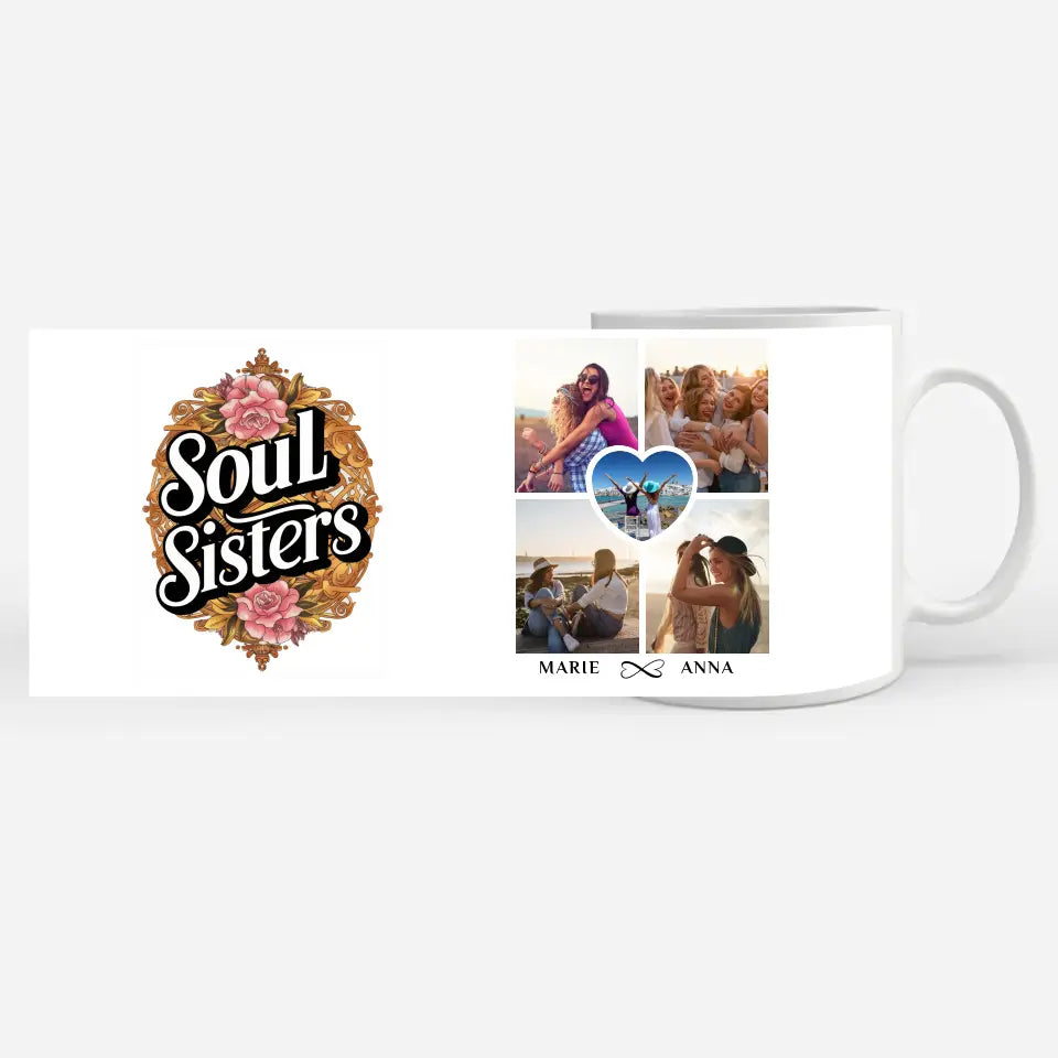 Personalisierte Tasse für Beste Freundin Soul Sisters mit 5 Fotos