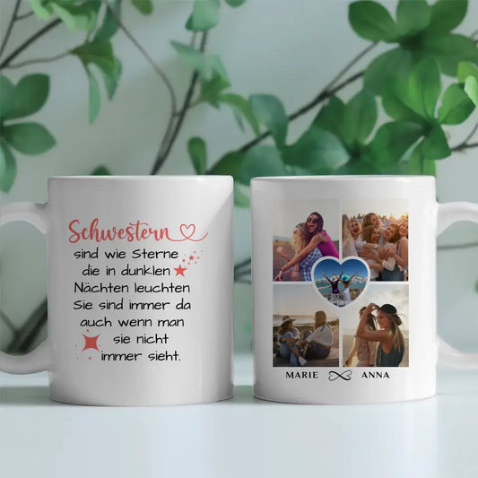 Tasse für Schwester Sind wie Sterne mit 5 Fotos