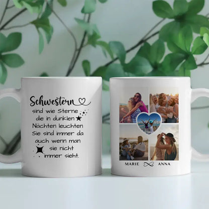 Tasse für Schwester personalisiert Sind wie Sterne Personalisiert