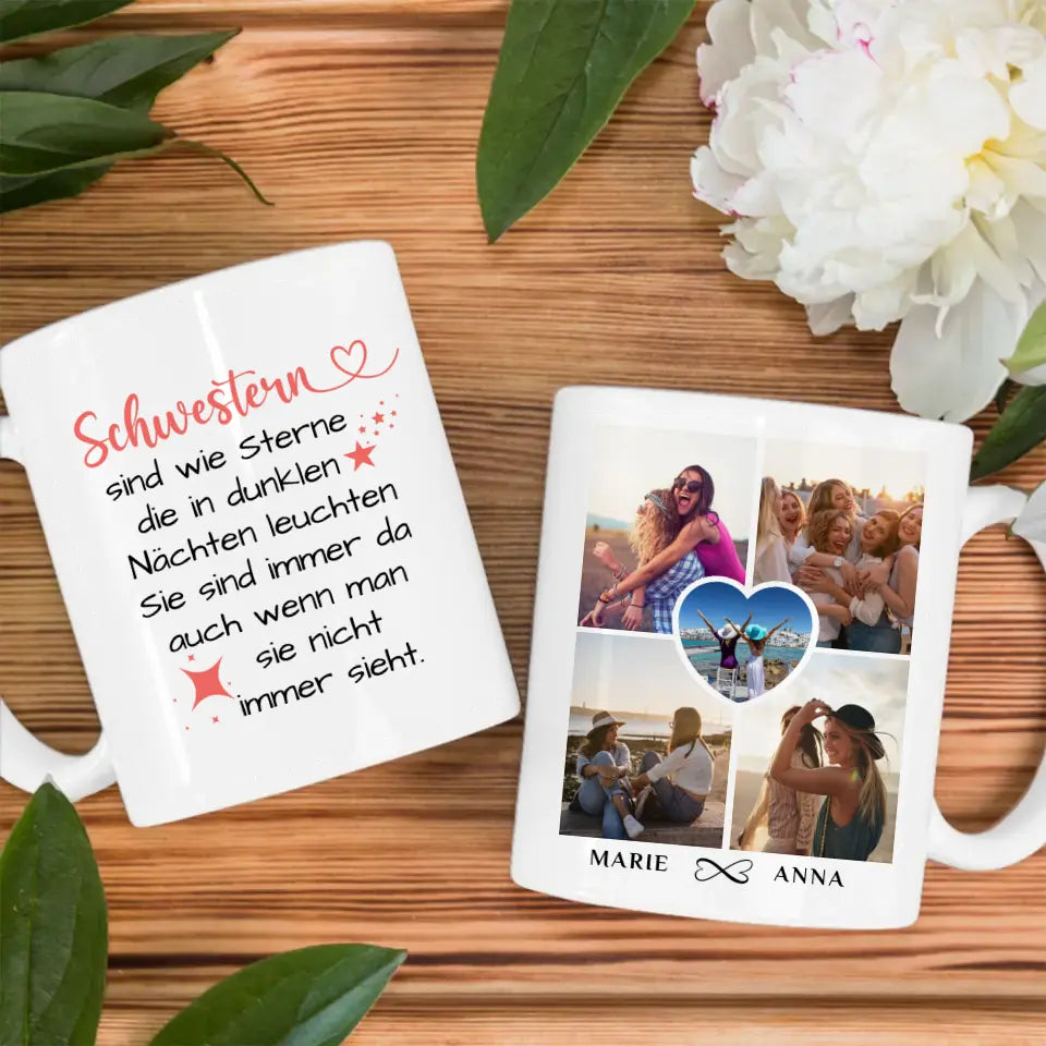 Tasse für Schwester Sind wie Sterne mit 5 Fotos