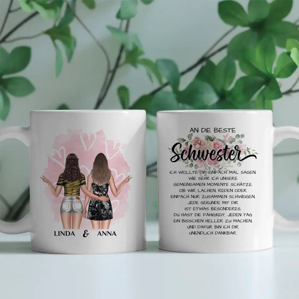 Tasse für Schwester personalisiert Unsere Momente mit Figuren