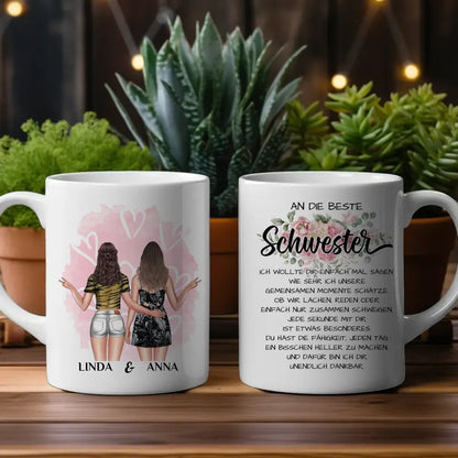 Tasse für Schwester personalisiert Unsere Momente mit Figuren