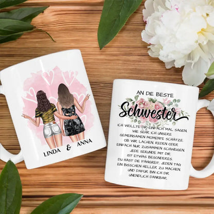 Tasse für Schwester personalisiert Unsere Momente mit Figuren