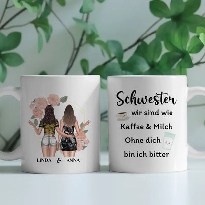 Tasse für Schwester Wie Kaffe & Milch mit Figuren