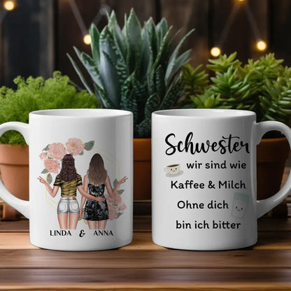 Tasse für Schwester Wie Kaffe & Milch mit Figuren