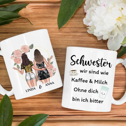 Tasse für Schwester Wie Kaffe & Milch mit Figuren