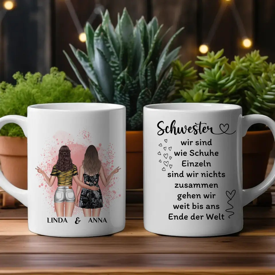 Tasse für Schwester personalisiert Schwestern sind wie Schuhe mit Figuren