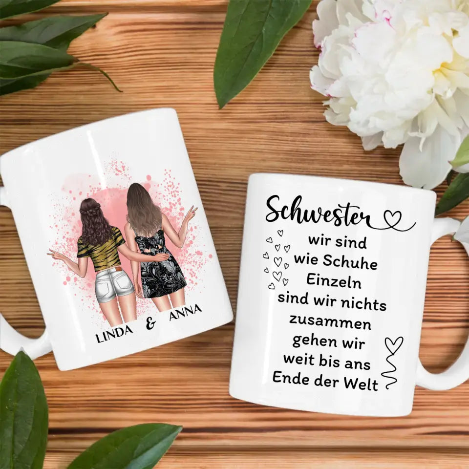 Tasse für Schwester personalisiert Schwestern sind wie Schuhe mit Figuren