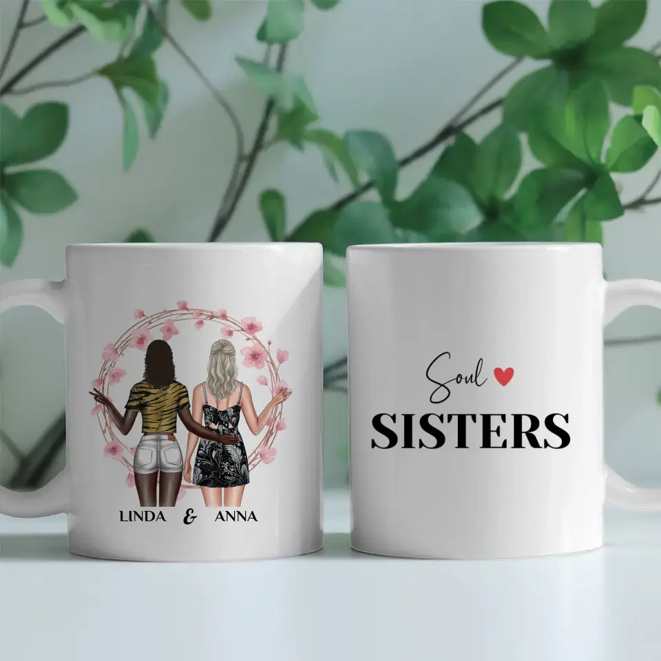 Tasse Beste Freundin Soul Sisters mit Figuren personalisiert