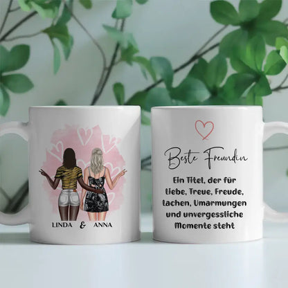 Personalisierte Tasse für Beste Freundin Titel für Freude mit Figuren