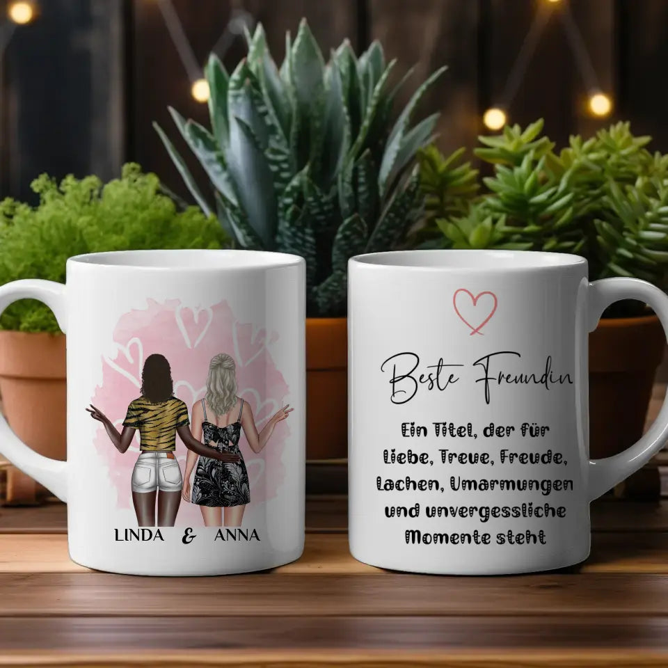 Personalisierte Tasse für Beste Freundin Titel für Freude mit Figuren