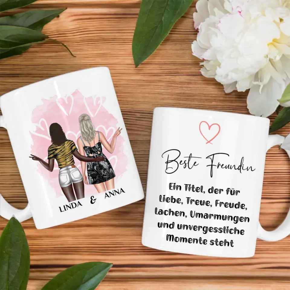 Personalisierte Tasse für Beste Freundin Titel für Freude mit Figuren