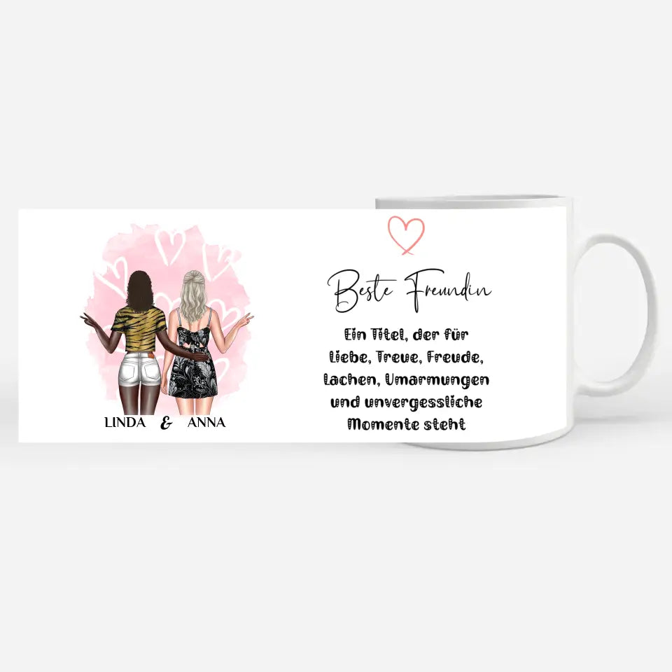 Personalisierte Tasse für Beste Freundin Titel für Freude mit Figuren