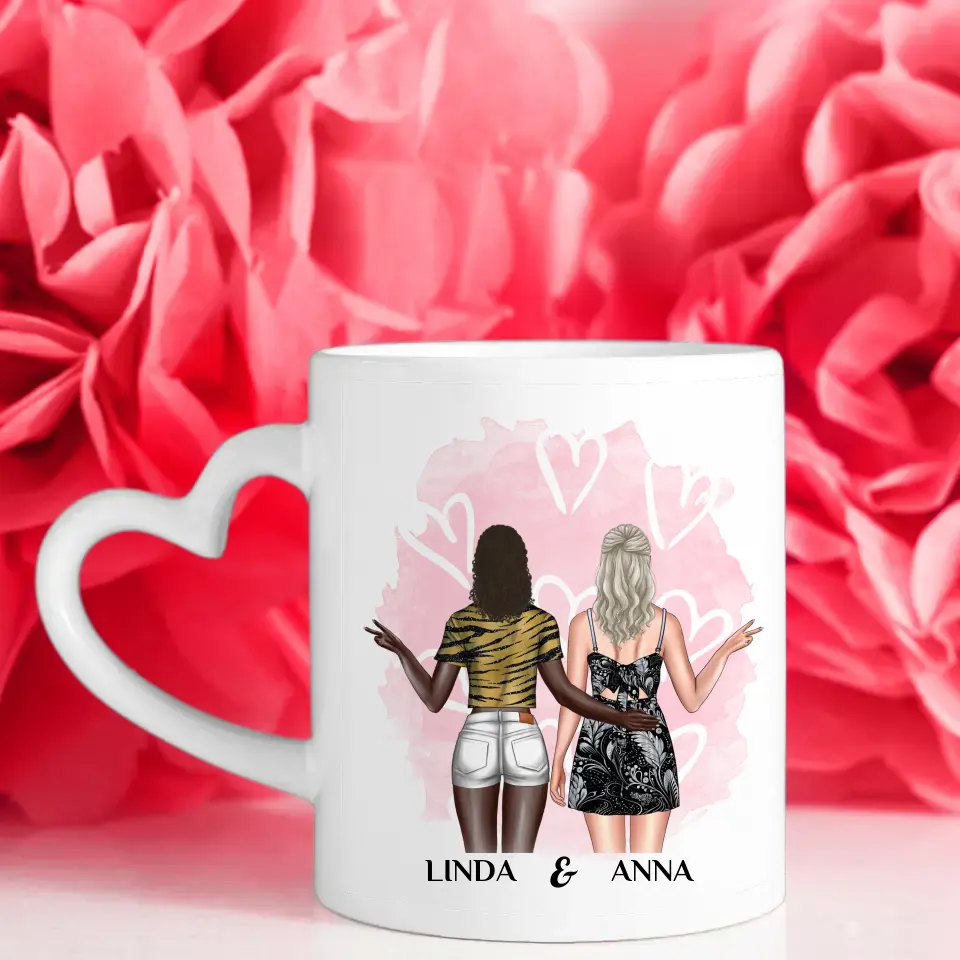 Personalisierte Tasse für Beste Freundin Titel für Freude mit Figuren