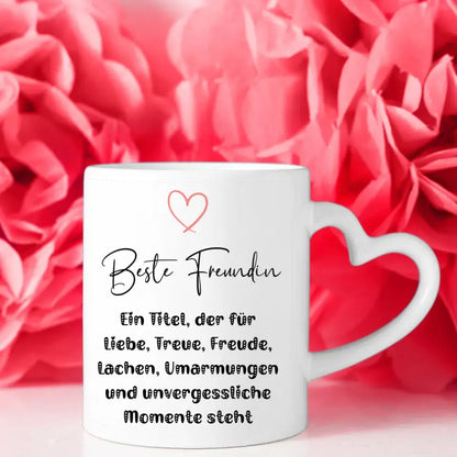 Personalisierte Tasse für Beste Freundin Titel für Freude mit Figuren