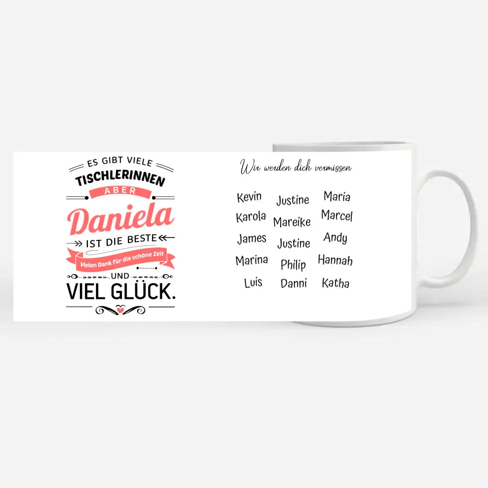 Abschied Geschenk Tasse für Tischlerinnen mit Name Personalisiert